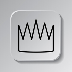 Crown simple icon. Flat desing. Black icon on square button with shadow. Grey background.ai