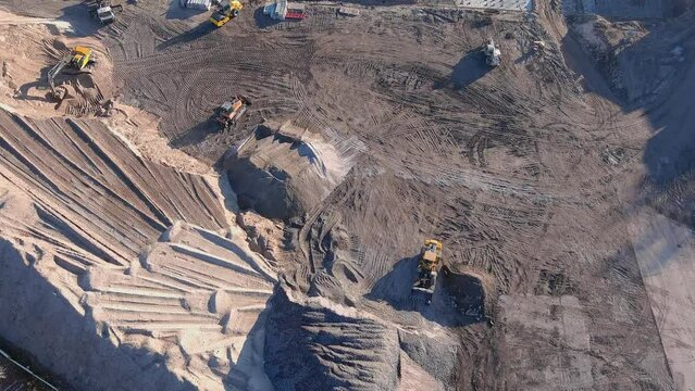 Grading the ground at the construction site. Excavation work at the device of industrial production.