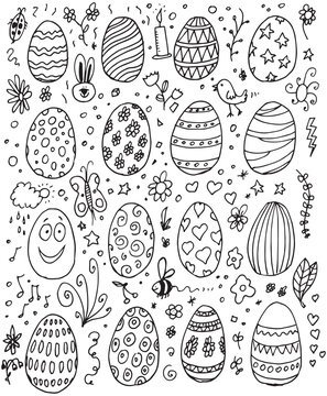 Set of easter eggs doodle style hand drawn vector image