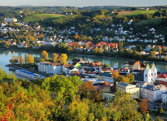 View From Veste Oberhaus To The River Estuary In Passau Germany On A Beautiful Sunny Autumn Day With A Clear Blue Sky And A Few Clouds