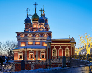 Russia. Winter Moscow. Evening illumination of St. George's Church on Varvarka Street