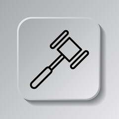 Hammer simple icon. Flat desing. Black icon on square button with shadow. Grey background.ai