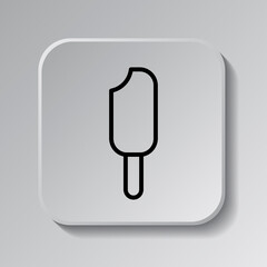 Icecream simple icon vector. Flat desing. Black icon on square button with shadow. Grey background.ai