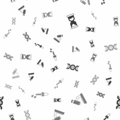 Set Old hourglass, Microscope, DNA symbol and Pipette on seamless pattern. Vector