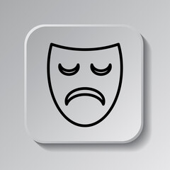 Mask simple vector icon. Flat desing. Black icon on square button with shadow. Grey background.ai