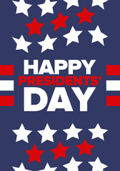 Happy Presidents' Day in February. Celebrated in United States. Washington's Birthday. Federal holiday in America. Patriotic american vector illustration. Poster, banner and background