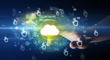 touching with soft gesture multimedia screen with future technology concept