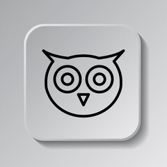 Owl simple icon. Flat desing. Black icon on square button with shadow. Grey background.ai