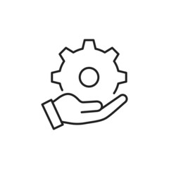 Hand holding gear icon. High quality black vector illustration.