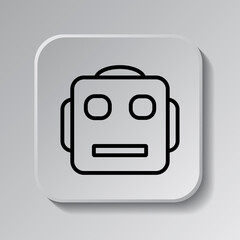 Robot simple icon. Flat desing. Black icon on square button with shadow. Grey background.ai