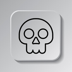 Skull simple icon. Flat desing. Black icon on square button with shadow. Grey background.ai