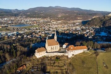 Aerial view of the church in Judendorf Straßengel near Graz in Austria