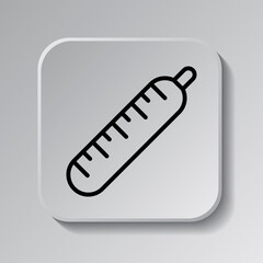 Thermometer simple icon vector. Flat desing. Black icon on square button with shadow. Grey background.ai