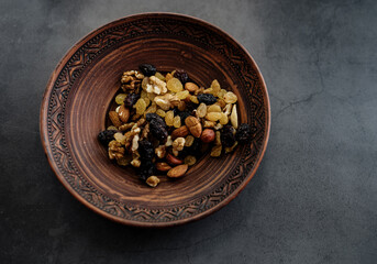 Nuts and raisins in bowl