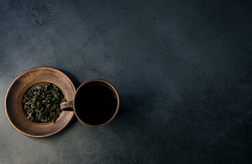 tea on dark background