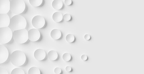 Fading out random moved white circle shaped bowls background wallpaper banner pattern with copy space