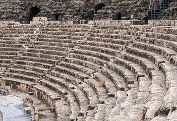 Fototapeta premium View of the stone seats of the Roman Theatre at Beit Shean National Park, Jordan Valley, Northern Israel, Israel