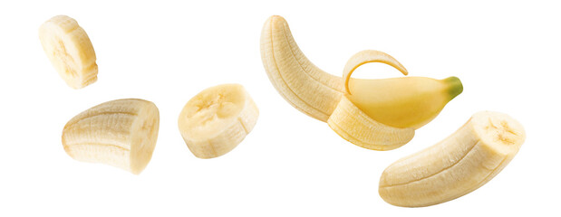 banana fly  piece slice healthy food. banana fly on white