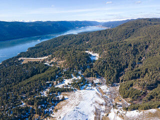 Aerial view of Dospat Reservoir, Bulgaria