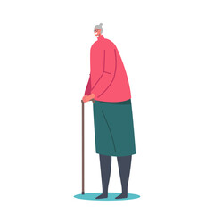 Senior Female Character with Walking Cane Isolated on White Background. Elderly Smiling Woman, Grandmother Lifestyle