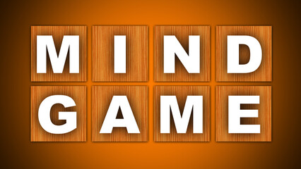 Mind Game Title - Square Wooden Concept - Orange Background - 3D Illustration