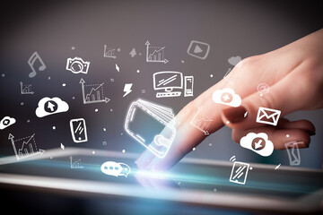 Close-up of a touchscreen with hand drawn icons