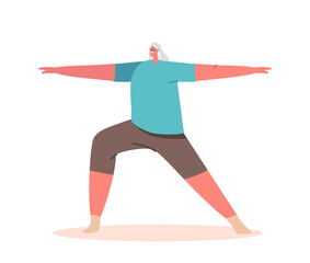 Old Woman Healthy Sport Life, Aerobics or Pilates Workout Training Class. Senior Female Character in Sports Wear Fitness