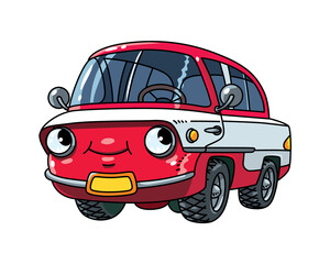 Small retro car with eyes. Vector illustration