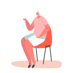 Senior Smiling Lady Sitting on Chair at Home, Old Female Character Having Leisure, Sparetime, Relaxing or Chatting