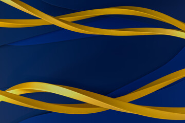 Abstract blue and gold waved shapes background. 3d rendering