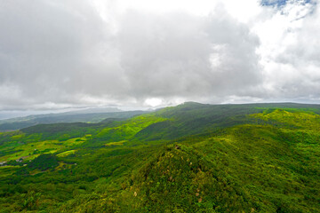 Fototapeta premium Aerial view of Piton Savanne peak located in the south of Mauritius island