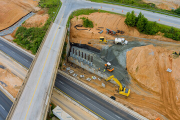 Restoration large bridge in road construction site in the renovation of a modern road interchange in USA
