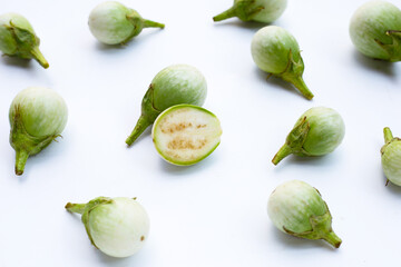 Organic green eggplant on white background