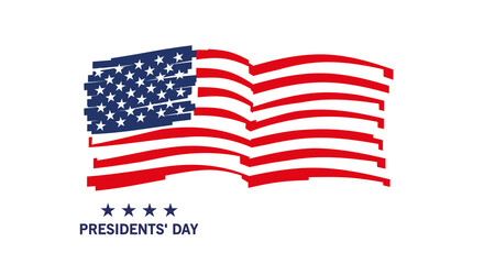 Presidents' Day modern art drawing of abstract USA wavy flag icon logo patriotic template white isolated background