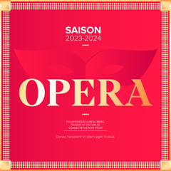 Square opera poster template with red background, graphic elements and text. Vector illustration.