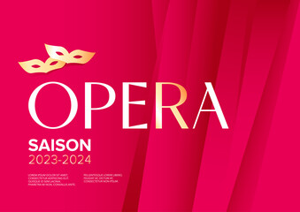 Horizontal opera template with red background, graphic elements and text. Vector illustration.