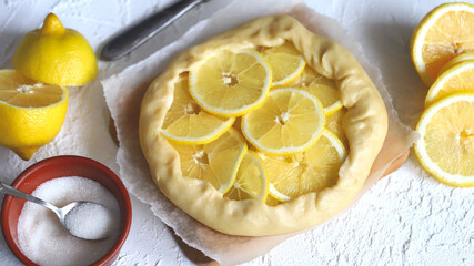 Lemon galette before baking. Preparing a galette with lemon.