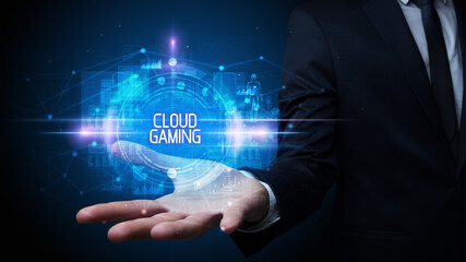 Man hand holding digital technology concept