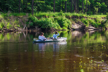 Fototapeta na wymiar kayaking on river side view