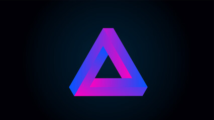 Penrose triangle is one of the main impossible figures, tribar. Very Peri gradient neon light glowing in the dark. 