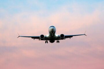 Passenger jet plane flies in the sky. Air transport industry
