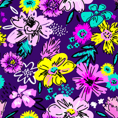 Fototapeta na wymiar ПечаFashion colorful wallpapers. Seamless pattern with flowers on background.