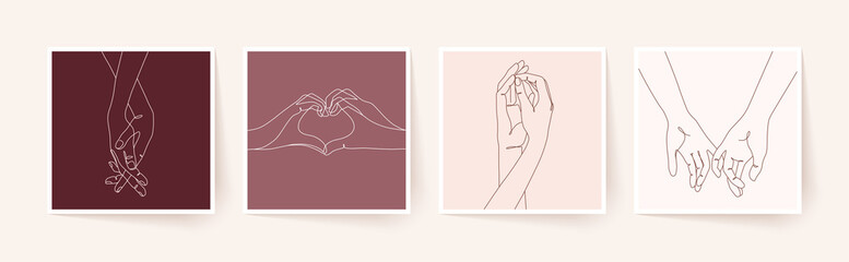 Ensemble d& 39 une ligne tenant par la main. Illustration vectorielle de la Saint-Valentin.