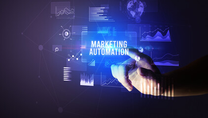 hand touching digital button, modern technology concept