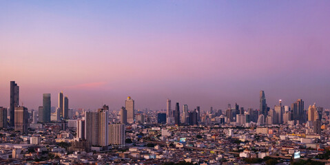 view of Bangkok City skyline twilight time, the business district of Bangkok the Capital of Thailand
