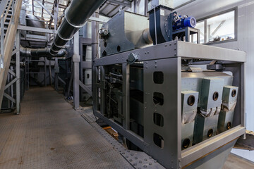 Modern grain cleaning and separation equipment in milling factory