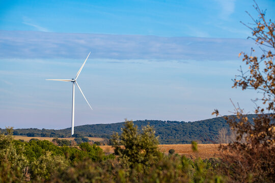 Wind turbines. Energy farm. Wind turbines in farm fields. Countryside. Renewable energy. Windmill.

Turbinas eólicas. Energía renovable. Campo. Molinos de viento.