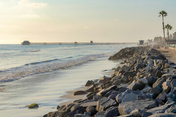 Beach with a view of the pier at Oceanside in California