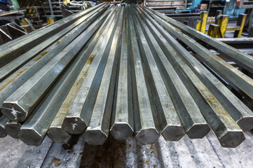 Bundle of hexagonal metal rods, hot rolled steel