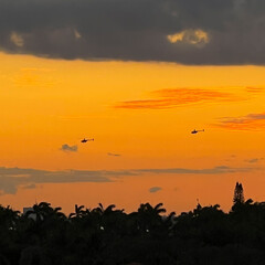 sunset with helicopters